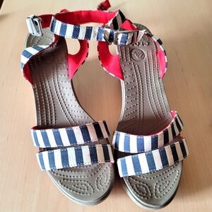 Nautical Crocs Leigh Wedge Sandal
